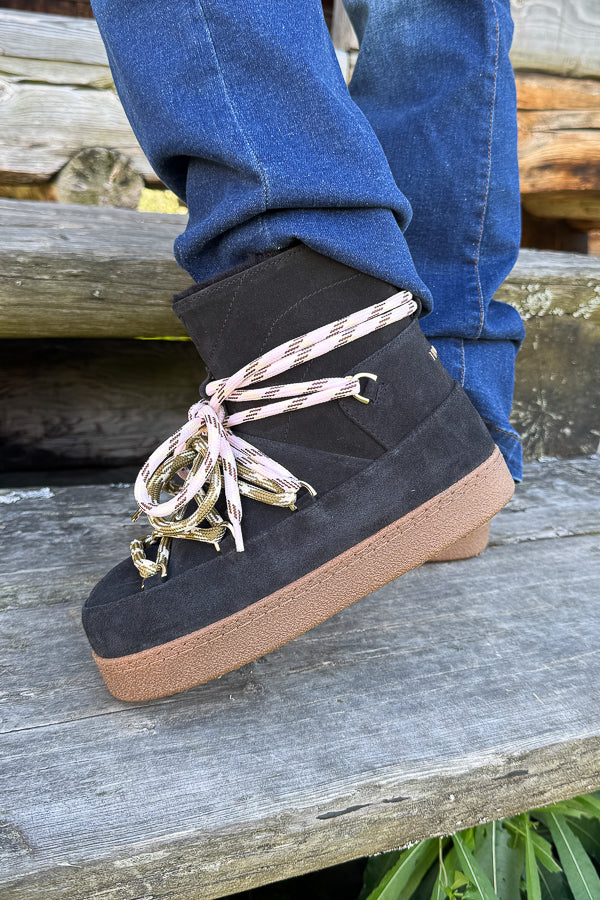 Quilted Suede Boot Black