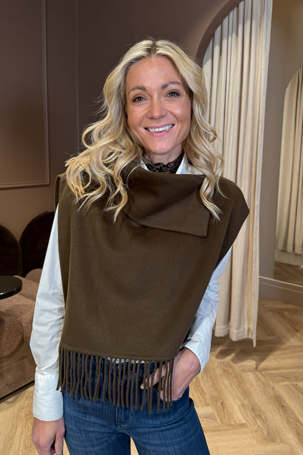 Hals Med Frynser Olivebrown