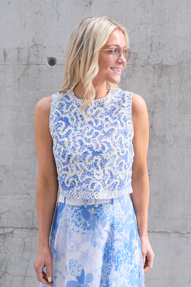 Embroidered Top Blue Bloom