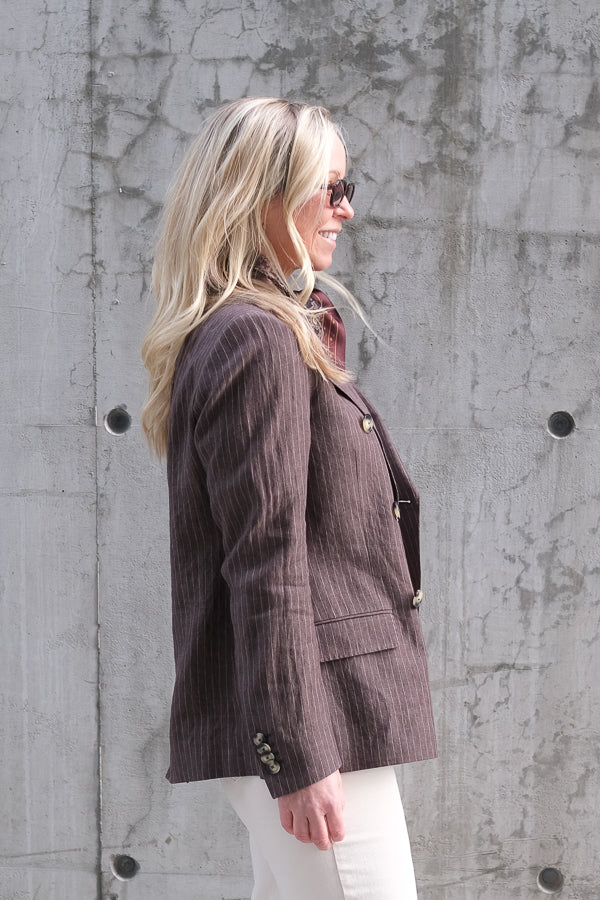 Rani Linen Blazer Brown stripe