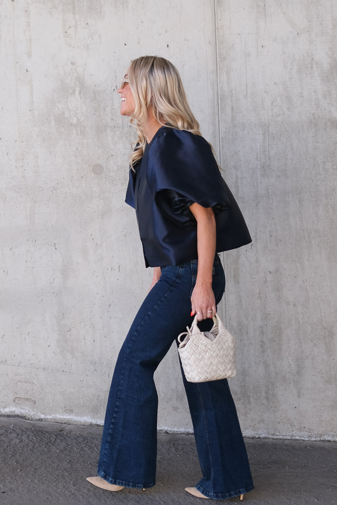 Cleo Puff Sleeve Blouse Dark Blue