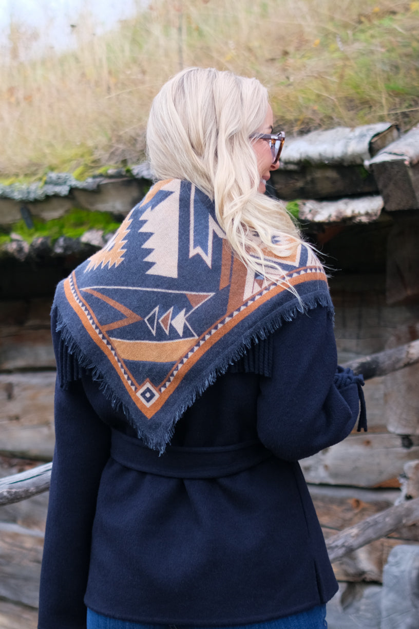 Cashmere Scarf Square Canyon Navy/Beige