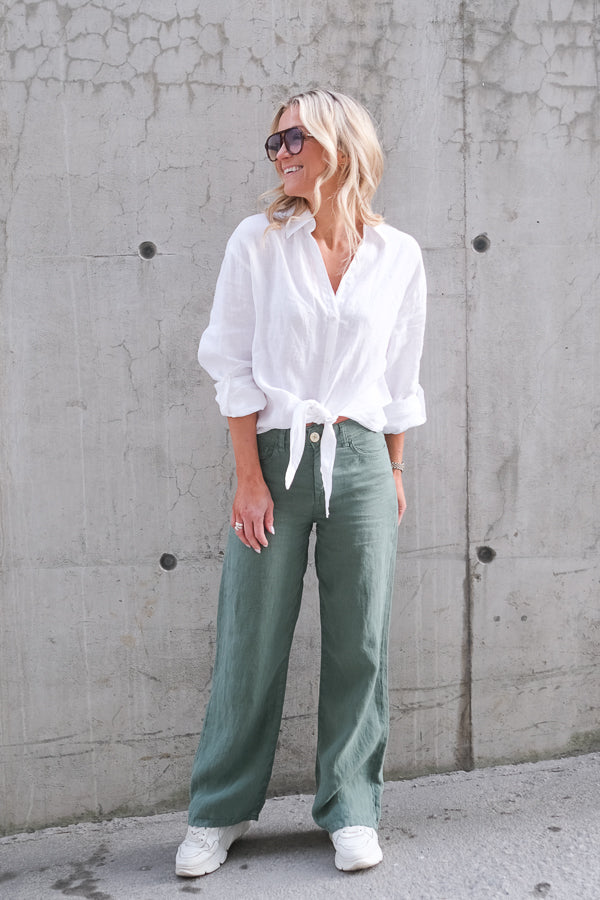 Culotte Linen Pants Dark Ivy