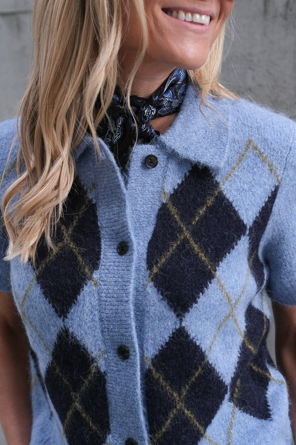 Kelly Short Sleeve Cardigan Argyle