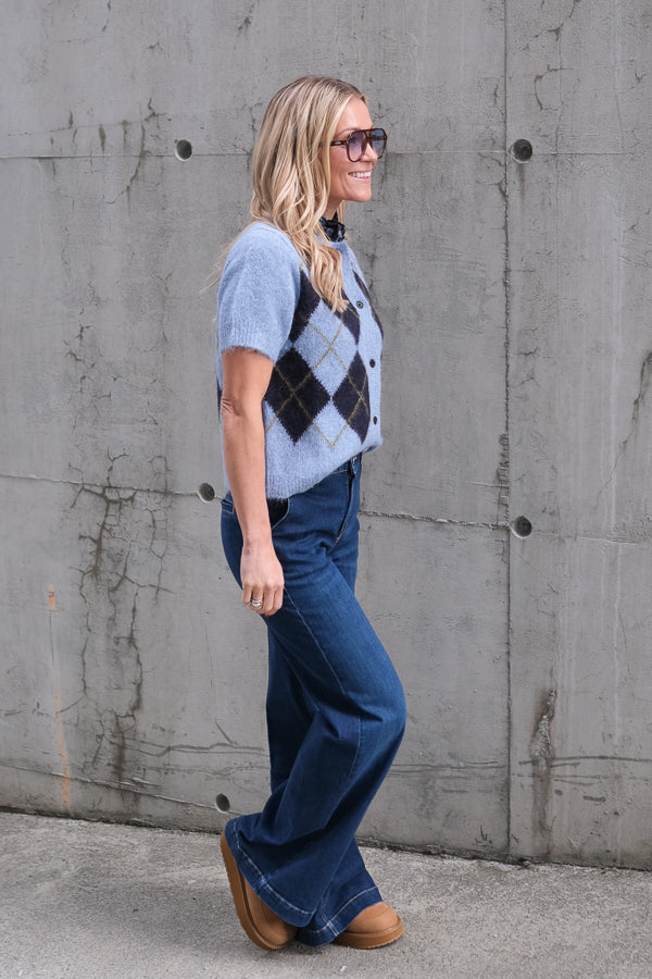 Kelly Short Sleeve Cardigan Argyle