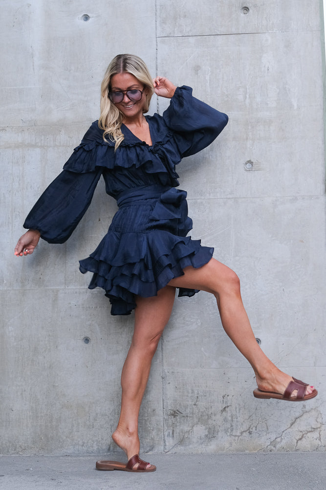 Wow Frill Dress Dark Navy