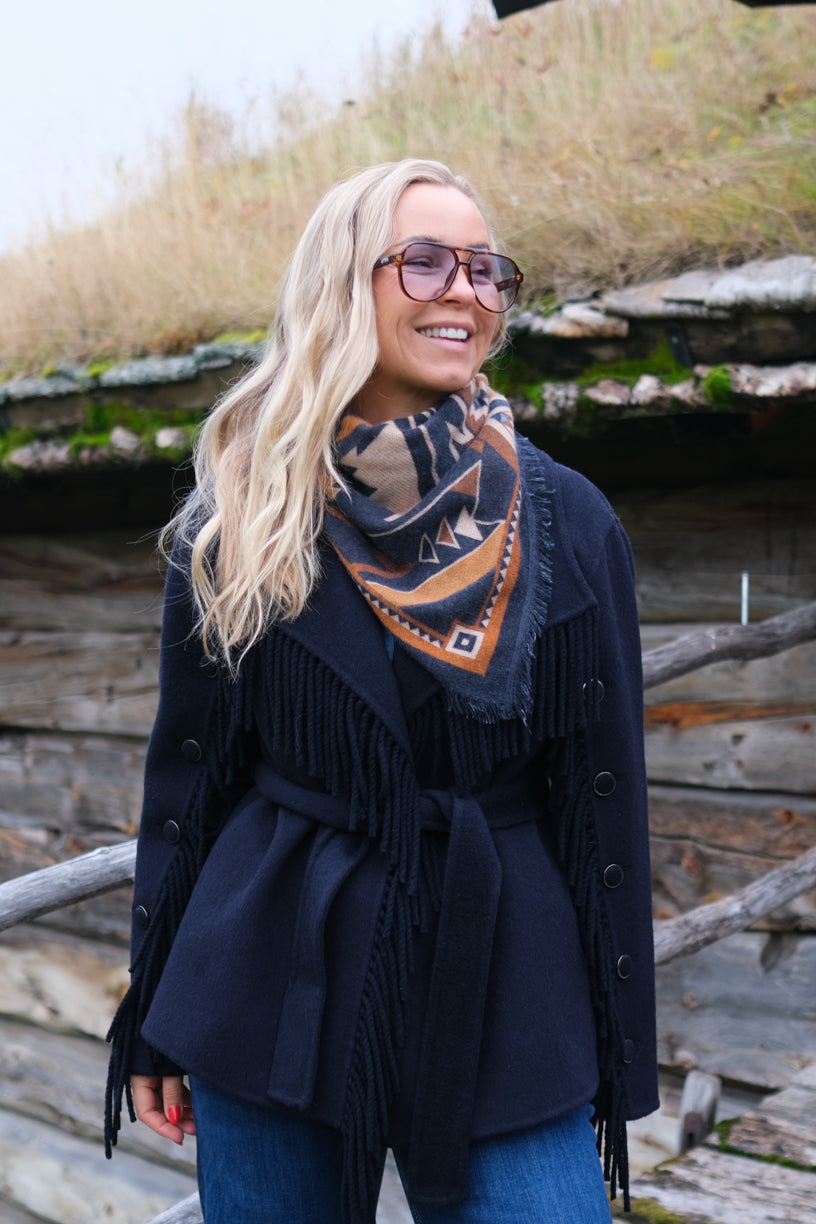 Cashmere Scarf Square Canyon Navy/Beige
