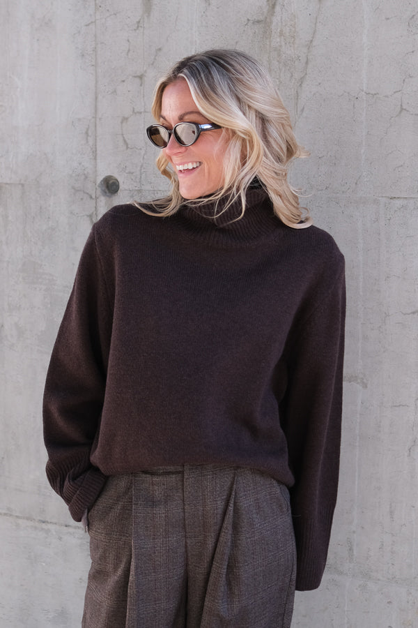 Alpha Knit T-Neck Dark Brown Melange