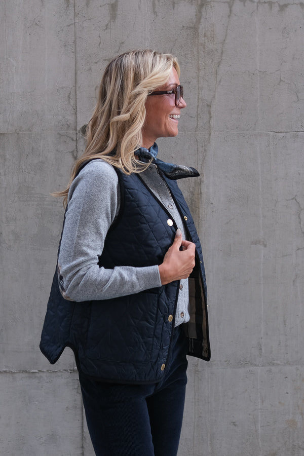 Reversible Tartan Quilted Liner Navy