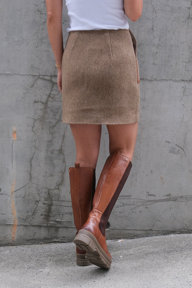 Andrine Dressed Wool Mini Skirt Taupe