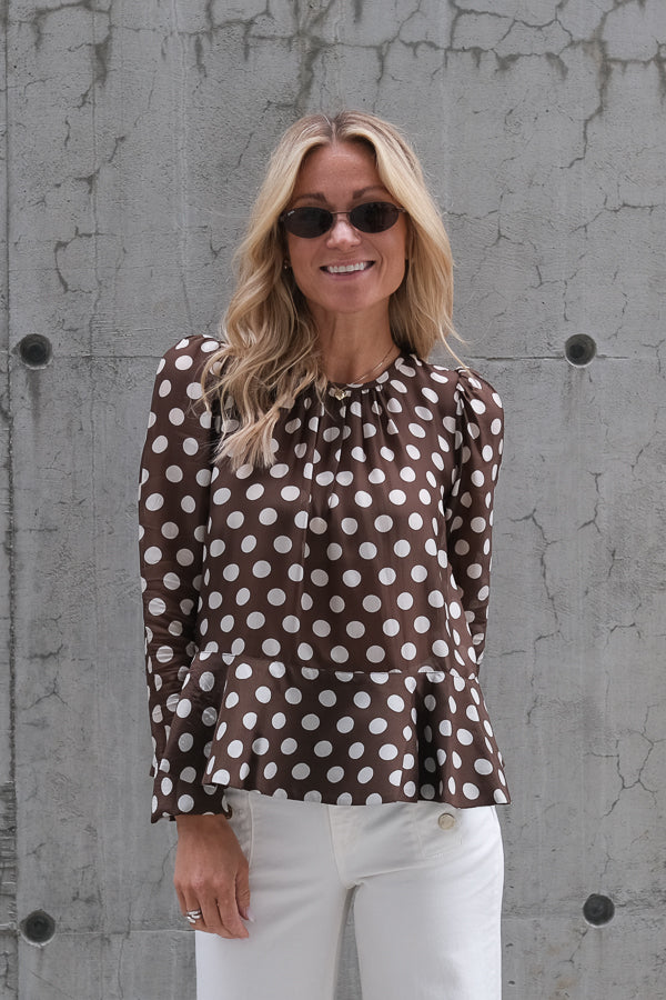 Striped Organza Top Brown Dots
