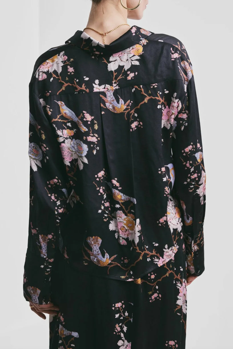 Satin Shirt Midnight Birds