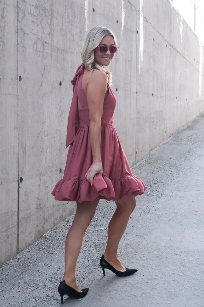 Fern Halterneck Ruffled Mini Dress Terracotta
