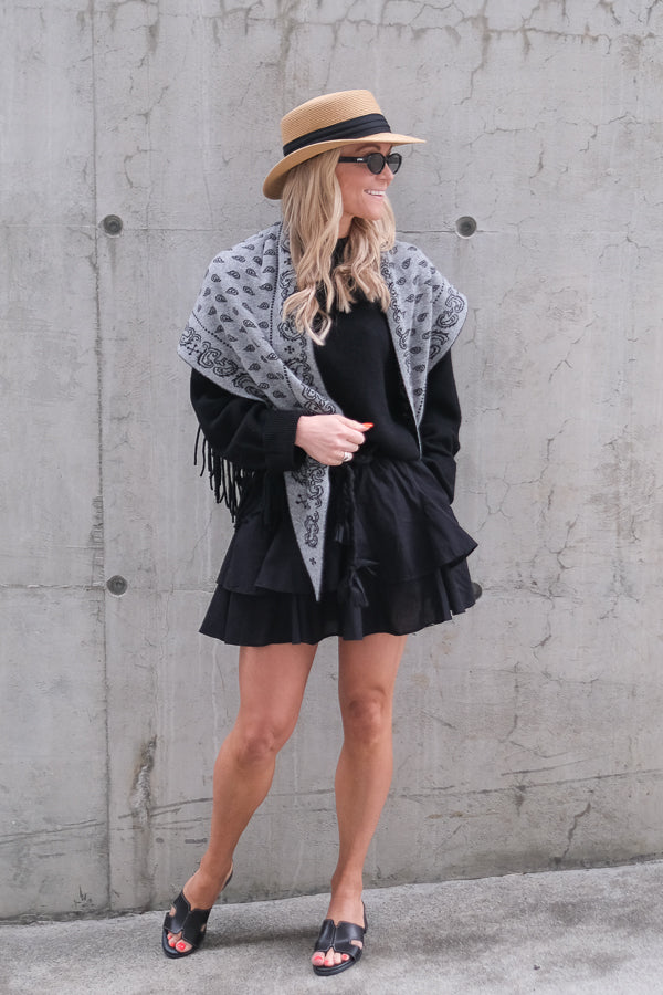Boxy Fringes Biker Style Sweater Black