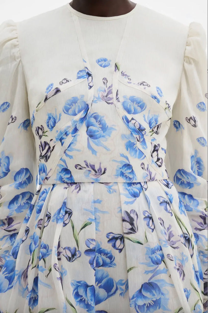 Leoni Silk Blend Mini Dress Tulip Blue