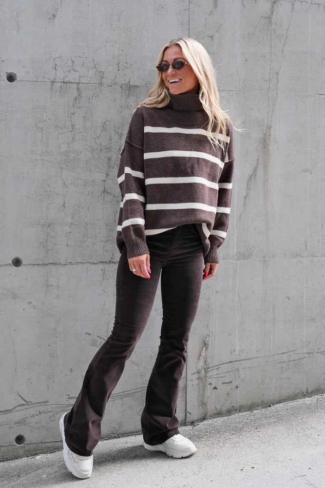 Cece Stripe Sweater Dk Brown Melange/Off-White