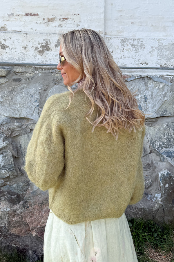 Hairy Knit V-neck Jacket Green