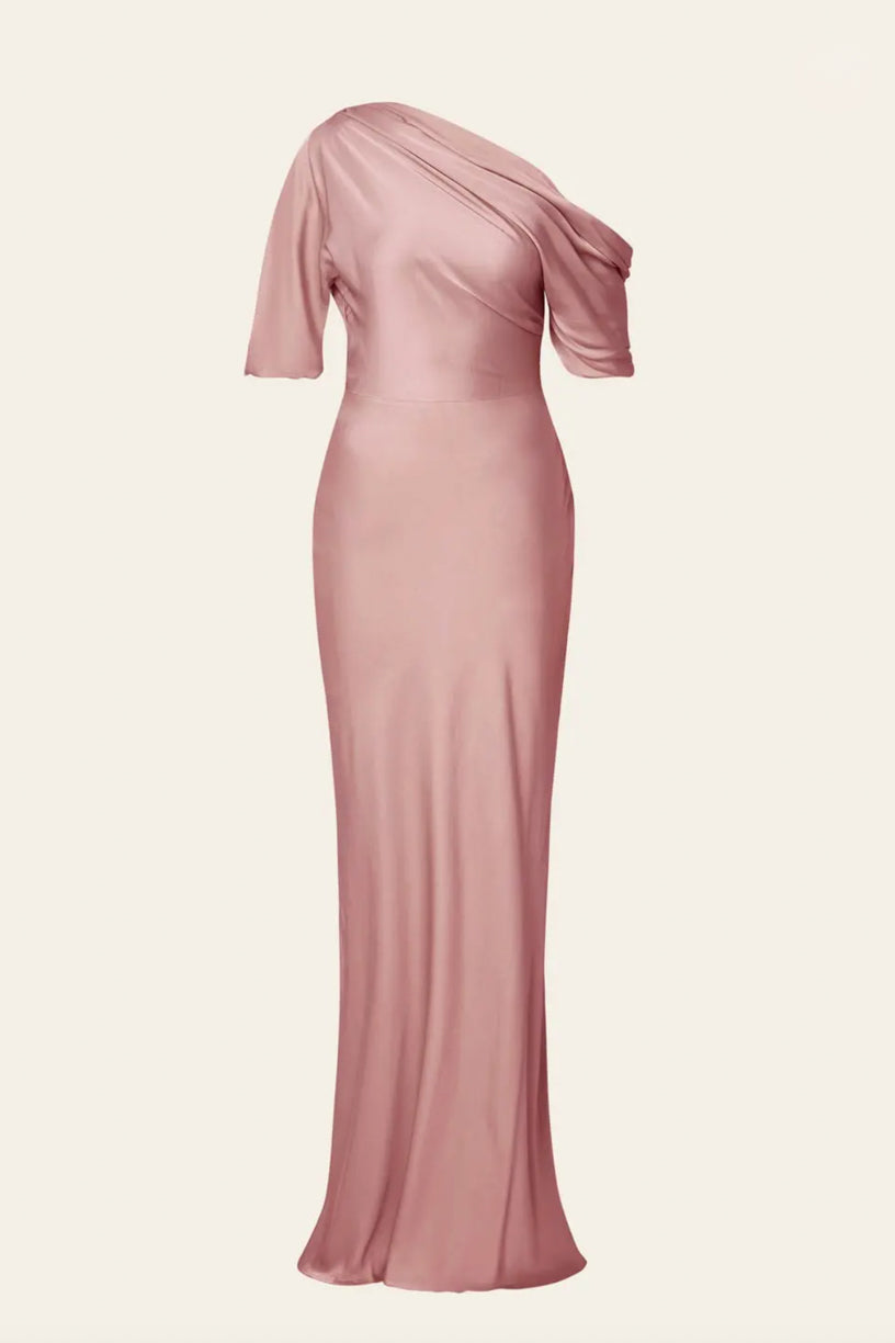 Marisa Asymmetrical Satin Maxi Dress Blush