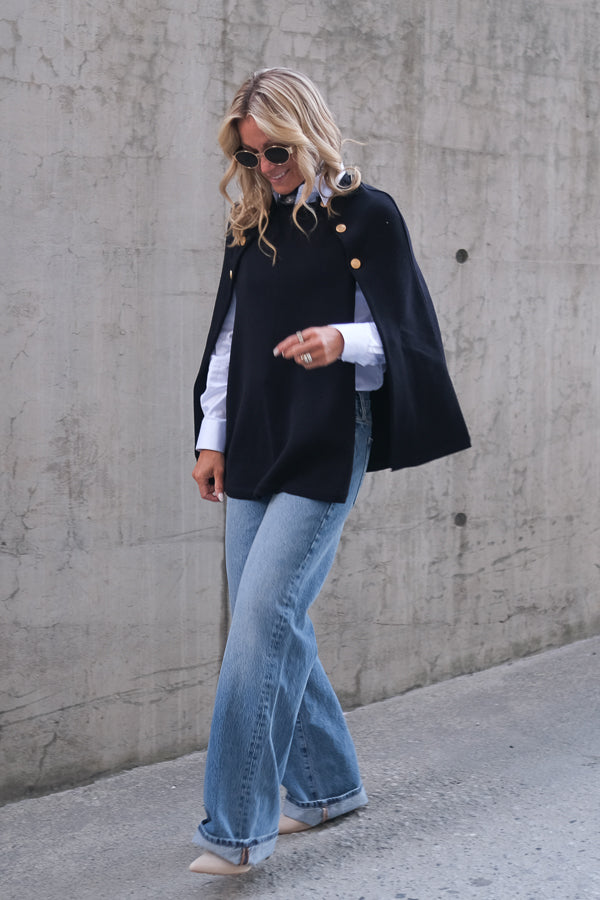 Mary Knitted Poncho Navy