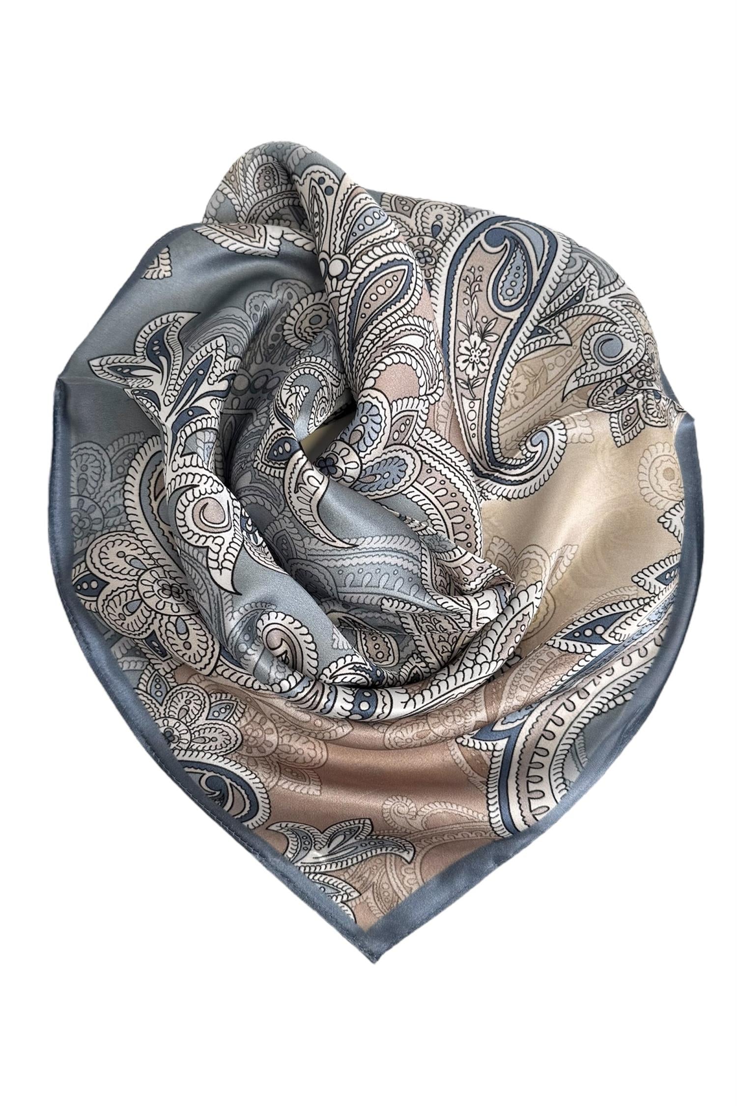 Italiensk Silke Skjerf Square Blåtoner Beige