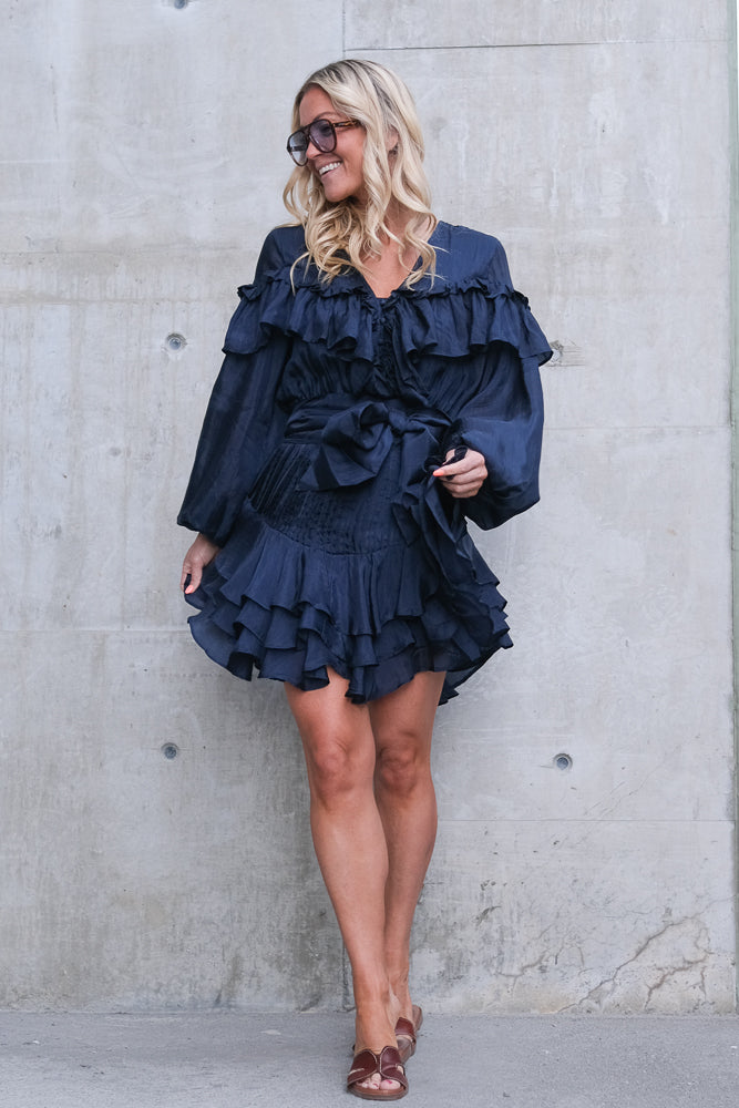 Wow Frill Dress Dark Navy