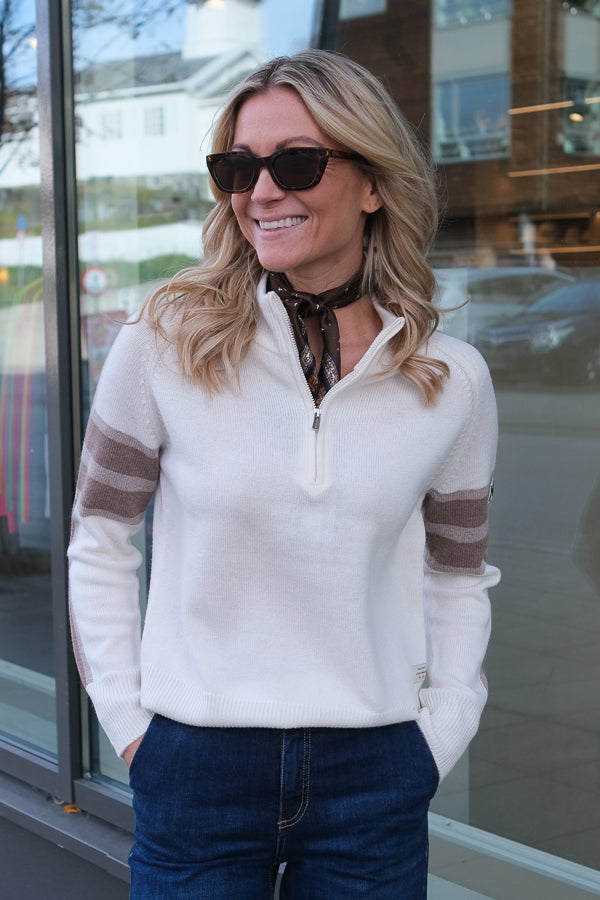 Ulmin Half Zip Jumper White Mauve & Brown