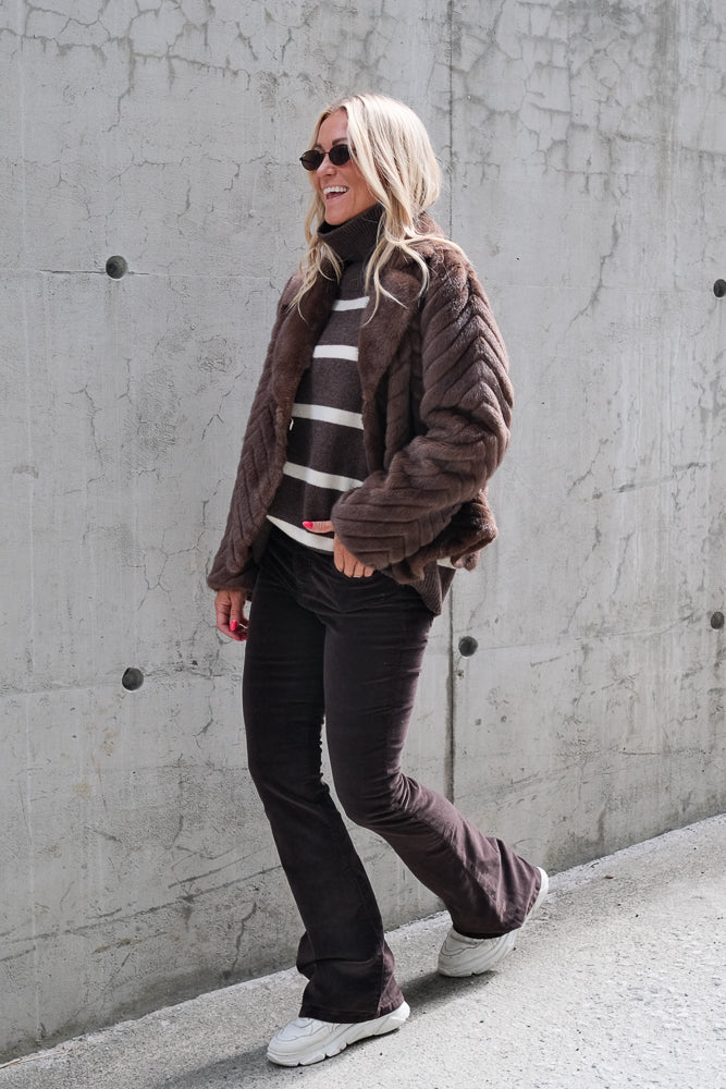 Cece Stripe Sweater Dk Brown Melange/Off-White
