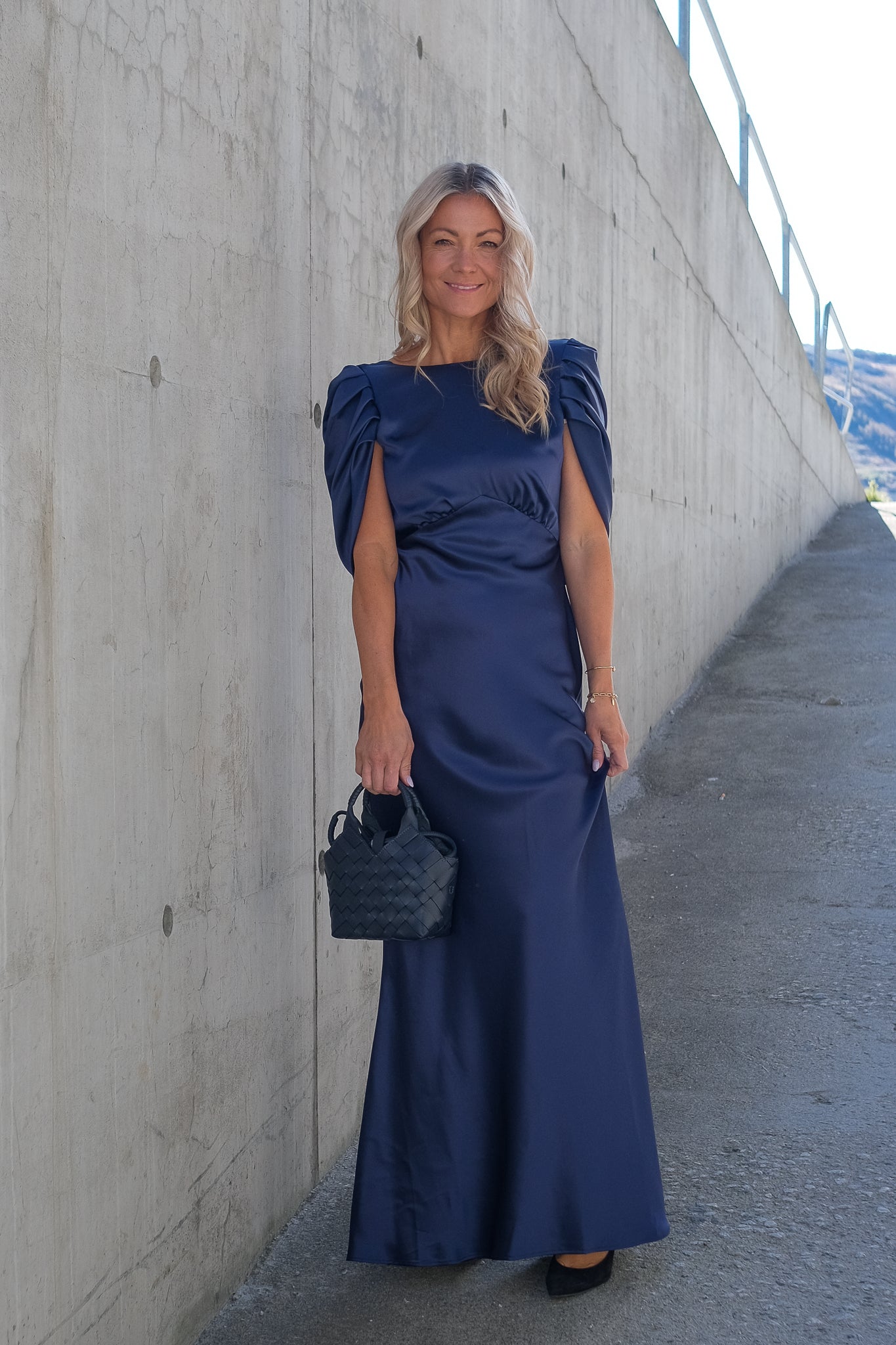 Louise Draped Back Maxi Dress Dark Blue