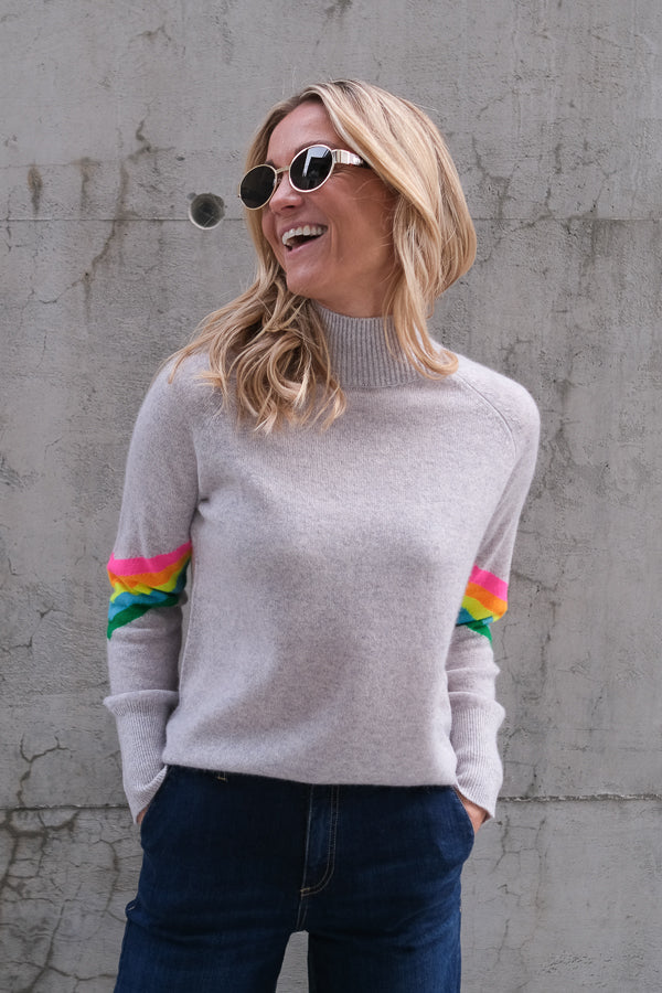 Sweater Grey Melange Multicolour Stripes