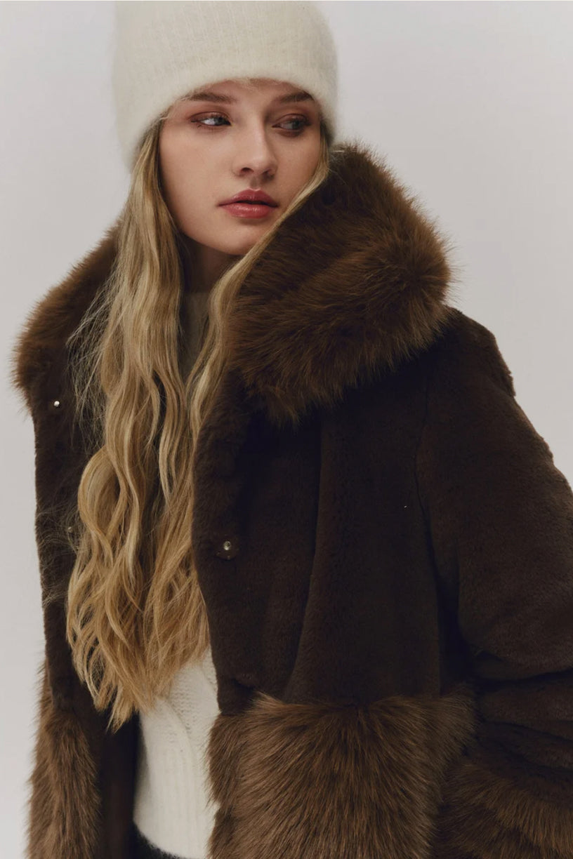 Anna Fake Fur Jacket Dark Brown