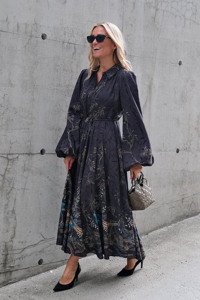 Jacquard Midi Dress Blue Peacock