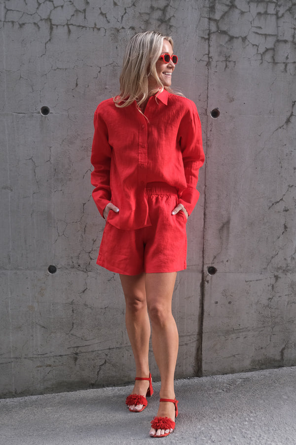 Melody Linen Shorts Poppy Red