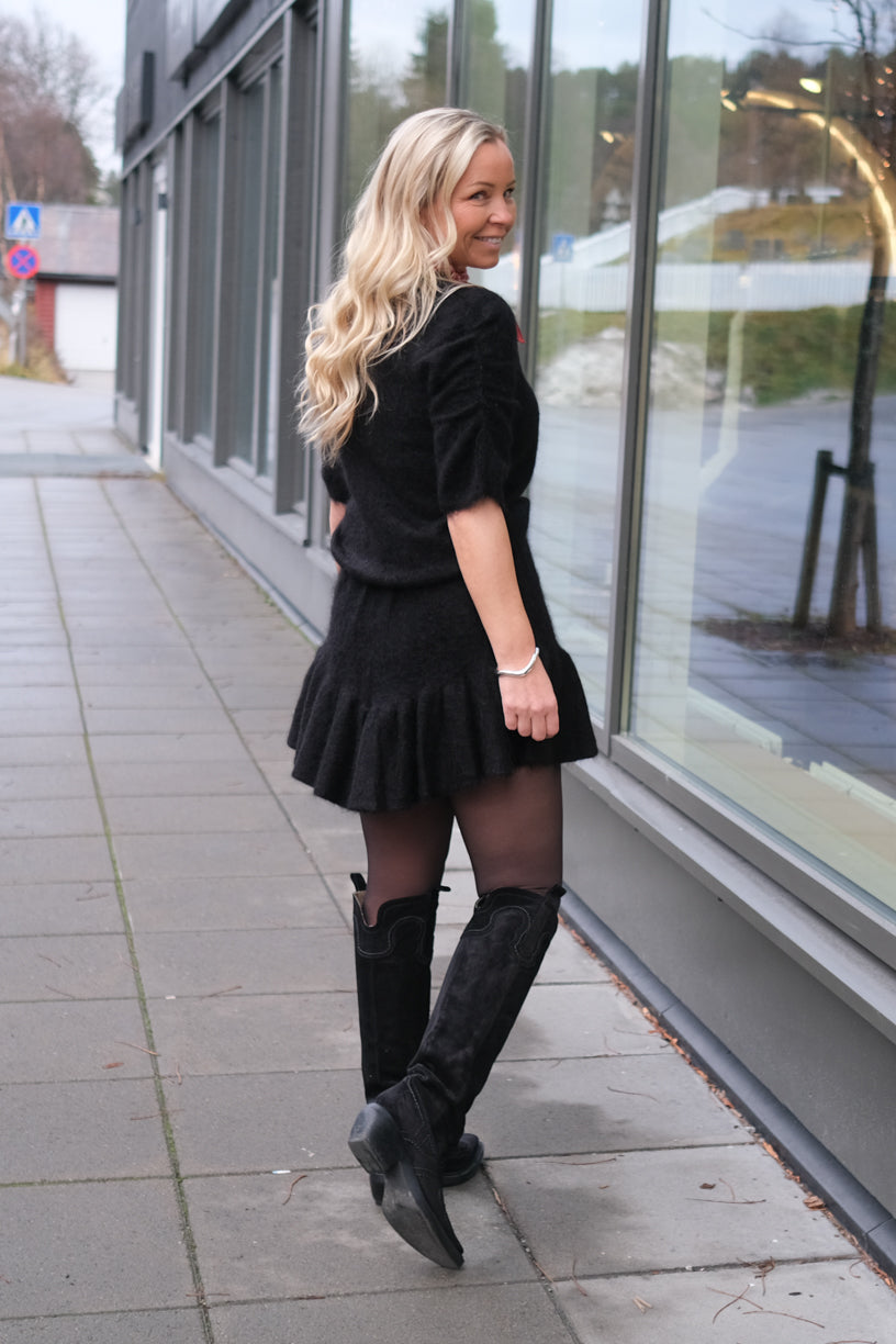 Knit Frill Skirt Black