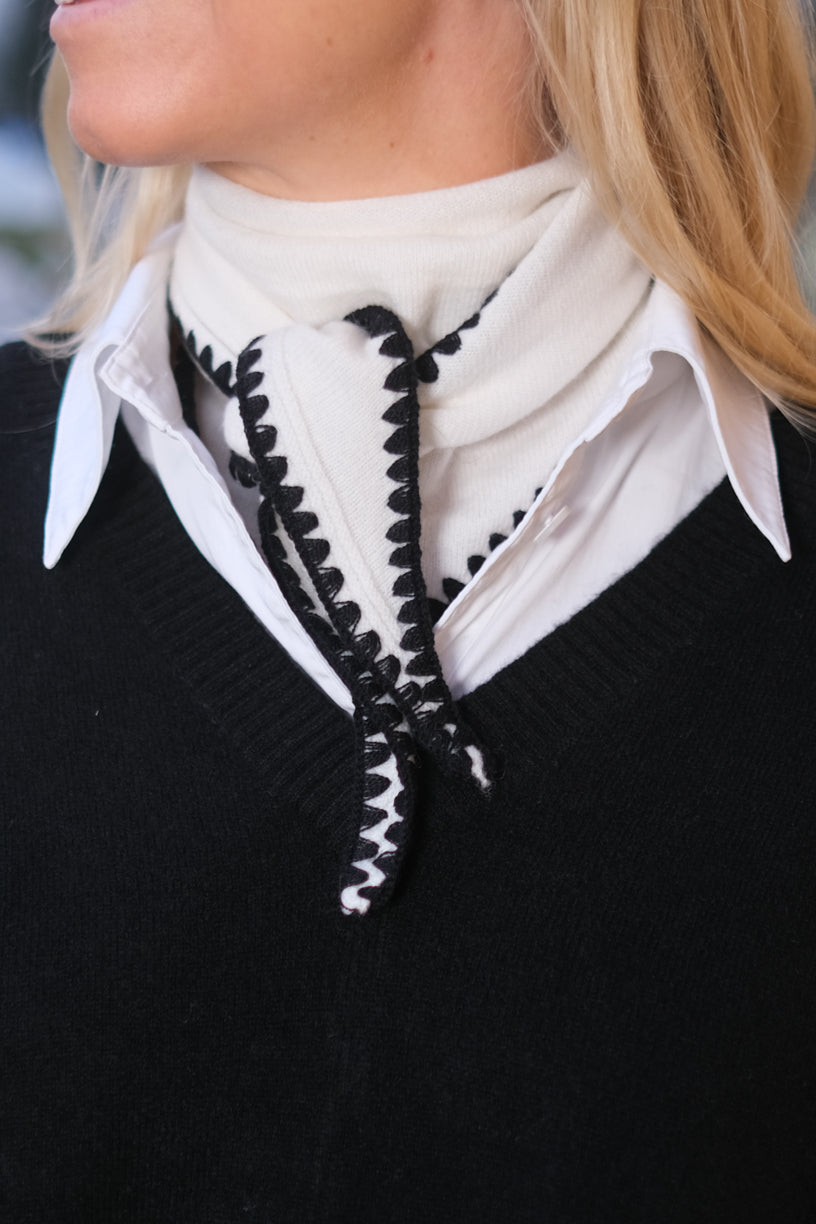 Mina Stitched Merino Scarf Eggshell