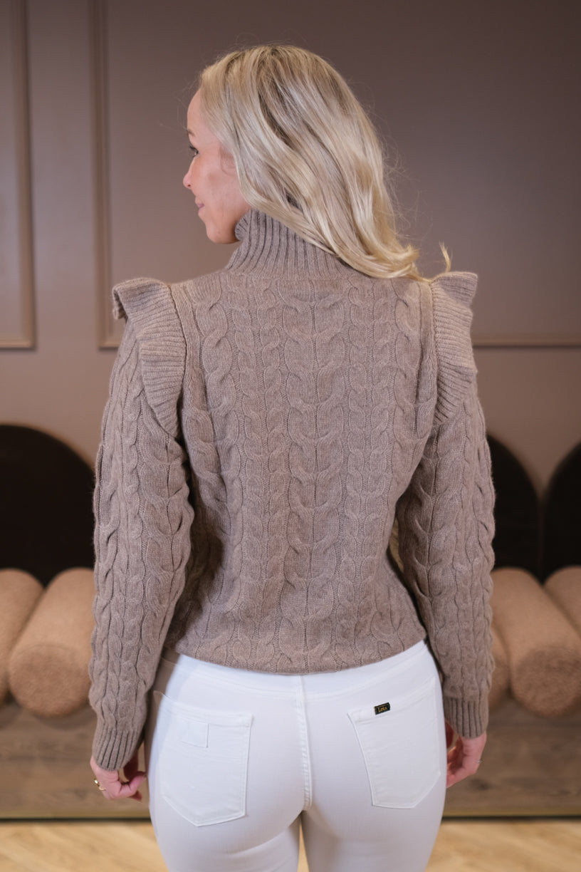 Rollneck Frill Cable Sweater Mink