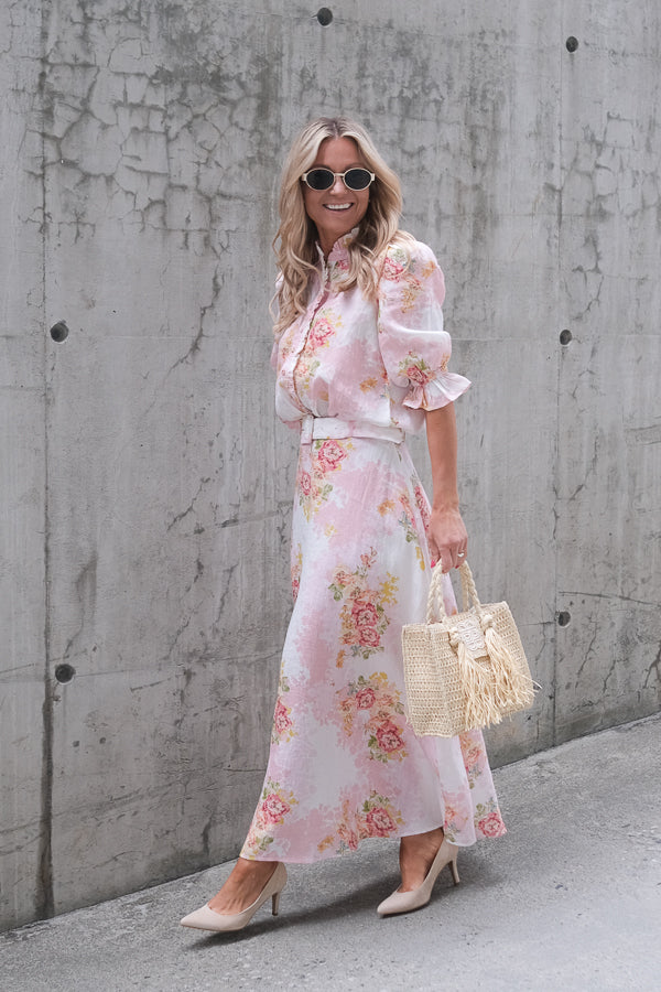 Linen Ruffle Blouse Rose Amore