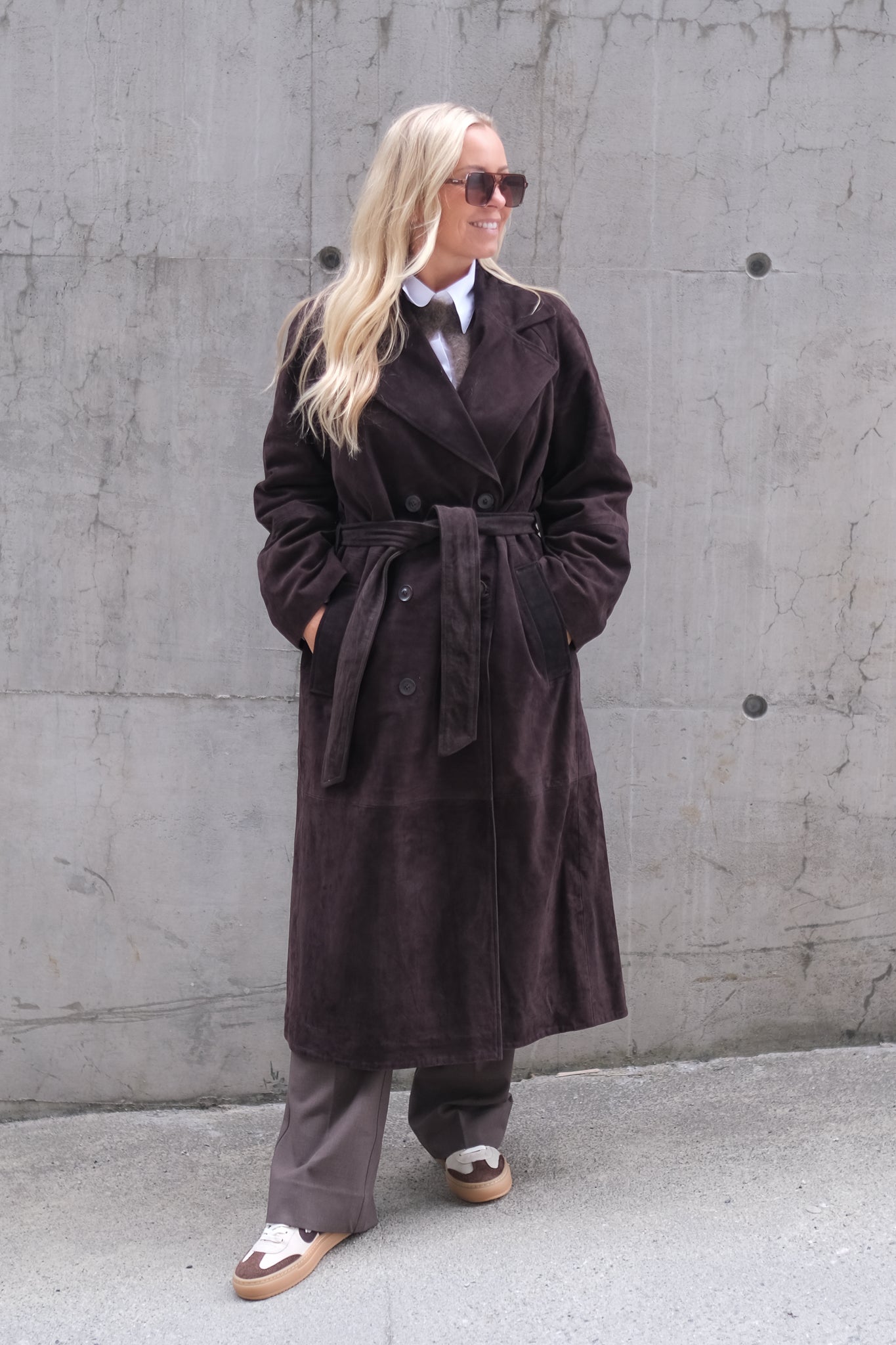 Noomi Suede Trenchcoat Chocolate Plum