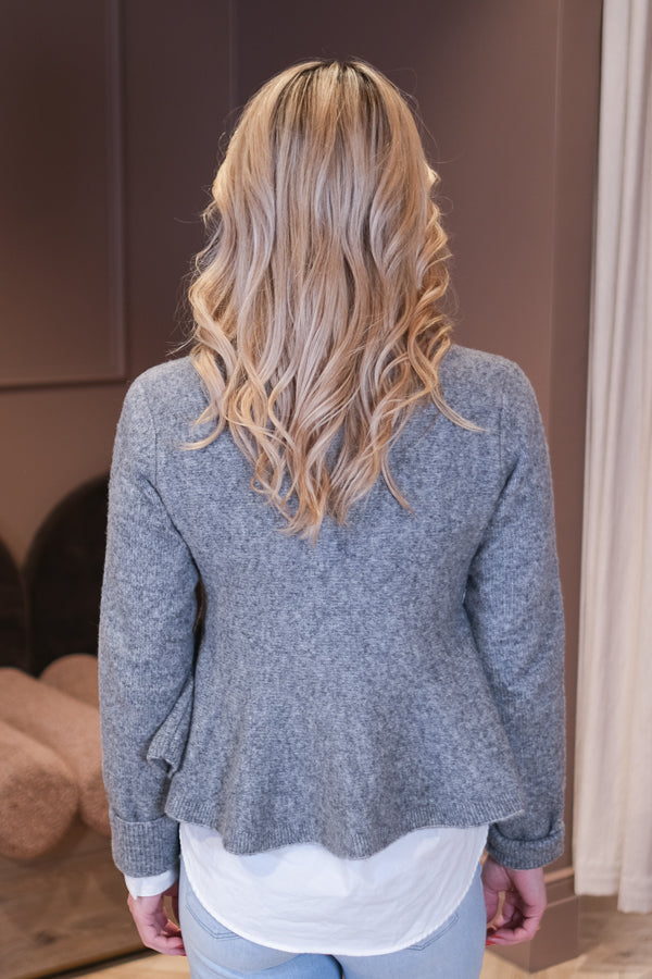 Hiva Peplum Knit Cardigan Mid Grey Melange