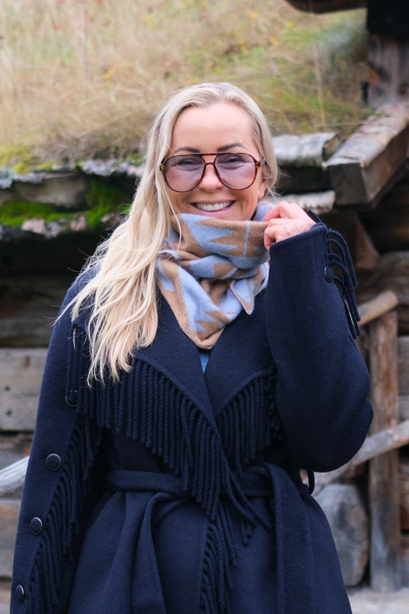 Cashmere Scarf Triangle Terra Light Blue & Camel