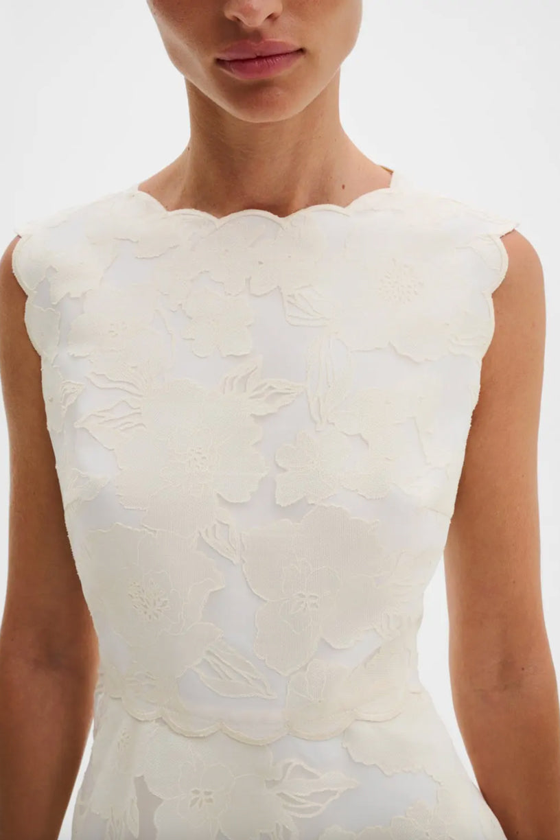 Elin Round Neck Lace Midi Dress Vanilla