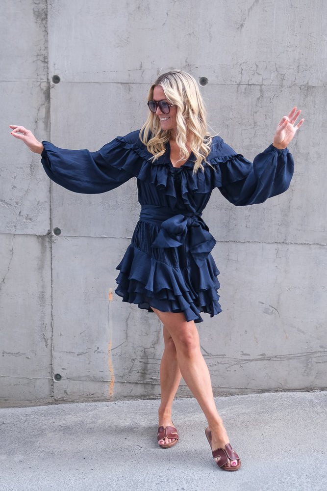 Wow Frill Dress Dark Navy