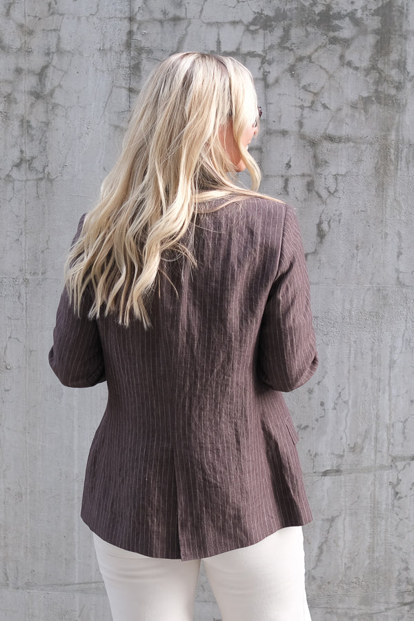 Rani Linen Blazer Brown stripe