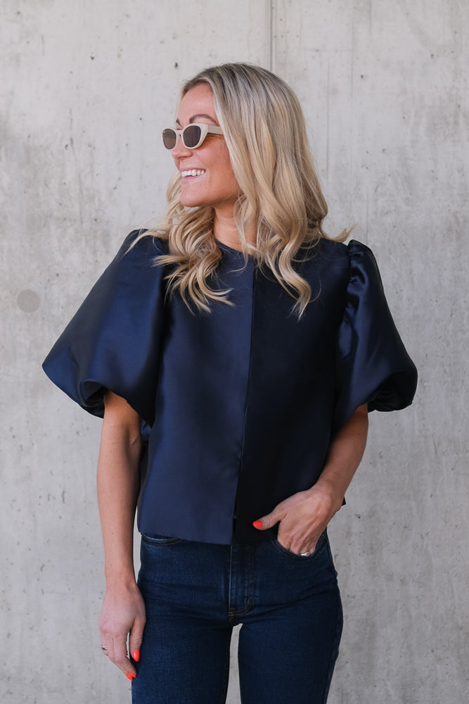 Cleo Puff Sleeve Blouse Dark Blue