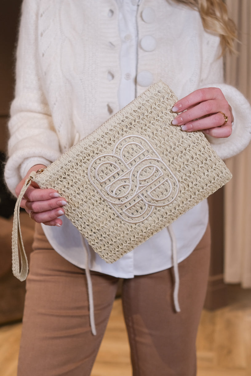 Mim Straw Clutch Beige