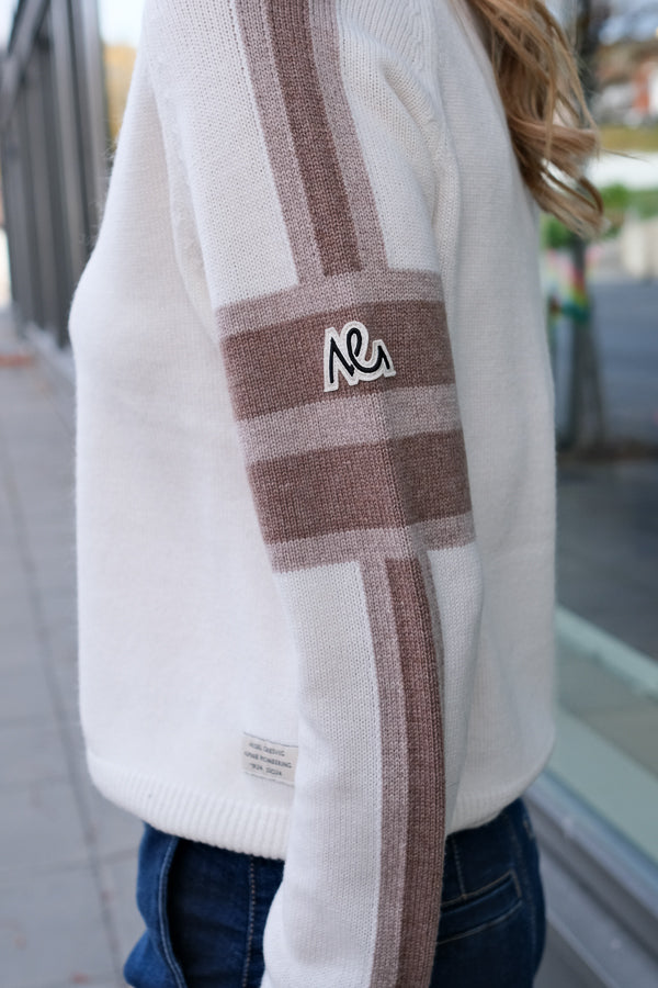 Ulmin Half Zip Jumper White Mauve & Brown