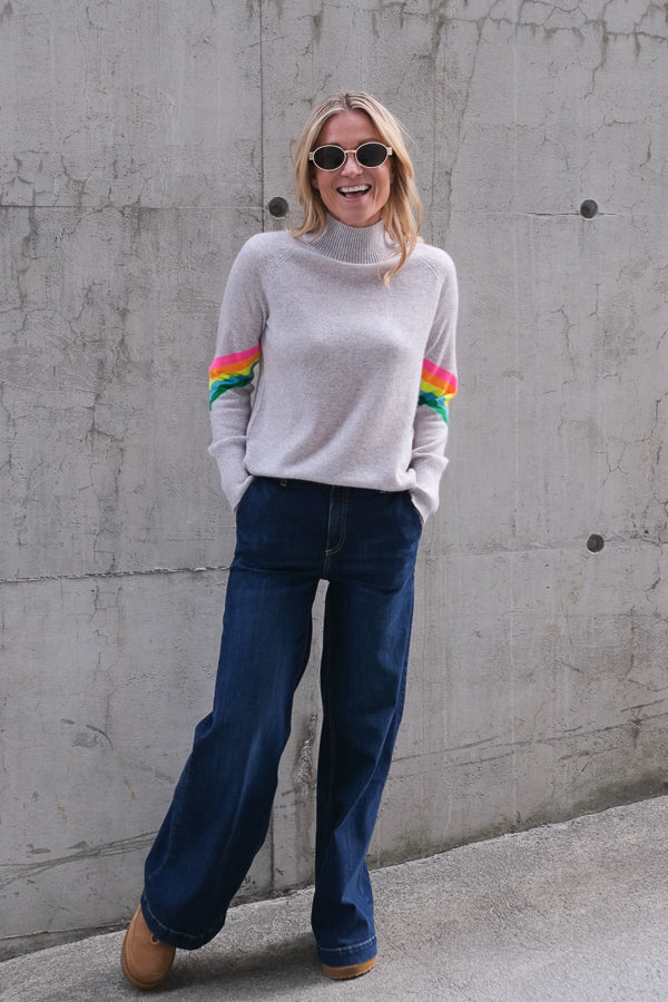Sweater Grey Melange Multicolour Stripes