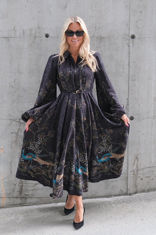 Jacquard Midi Dress Blue Peacock
