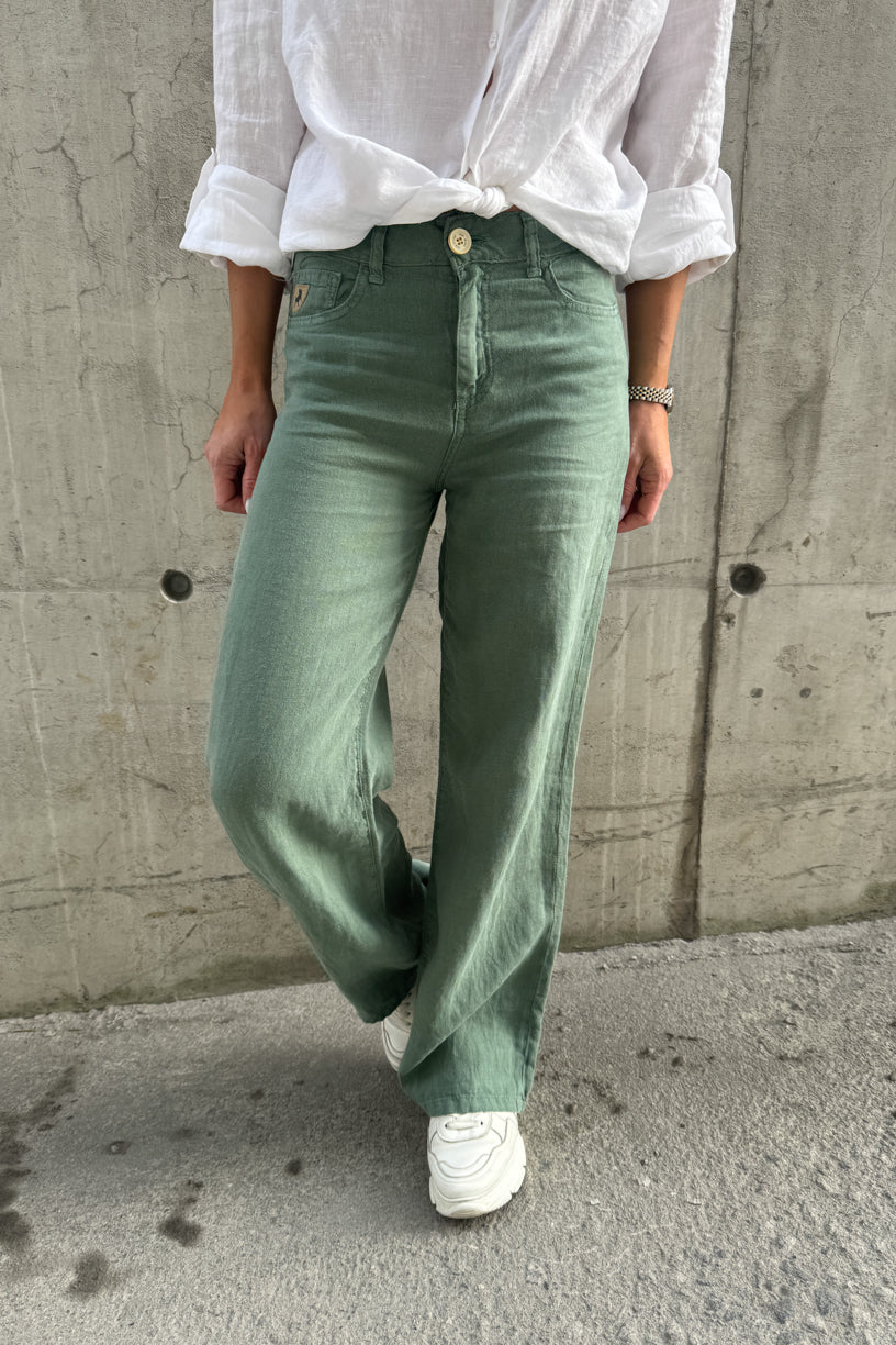 Culotte Linen Pants Dark Ivy