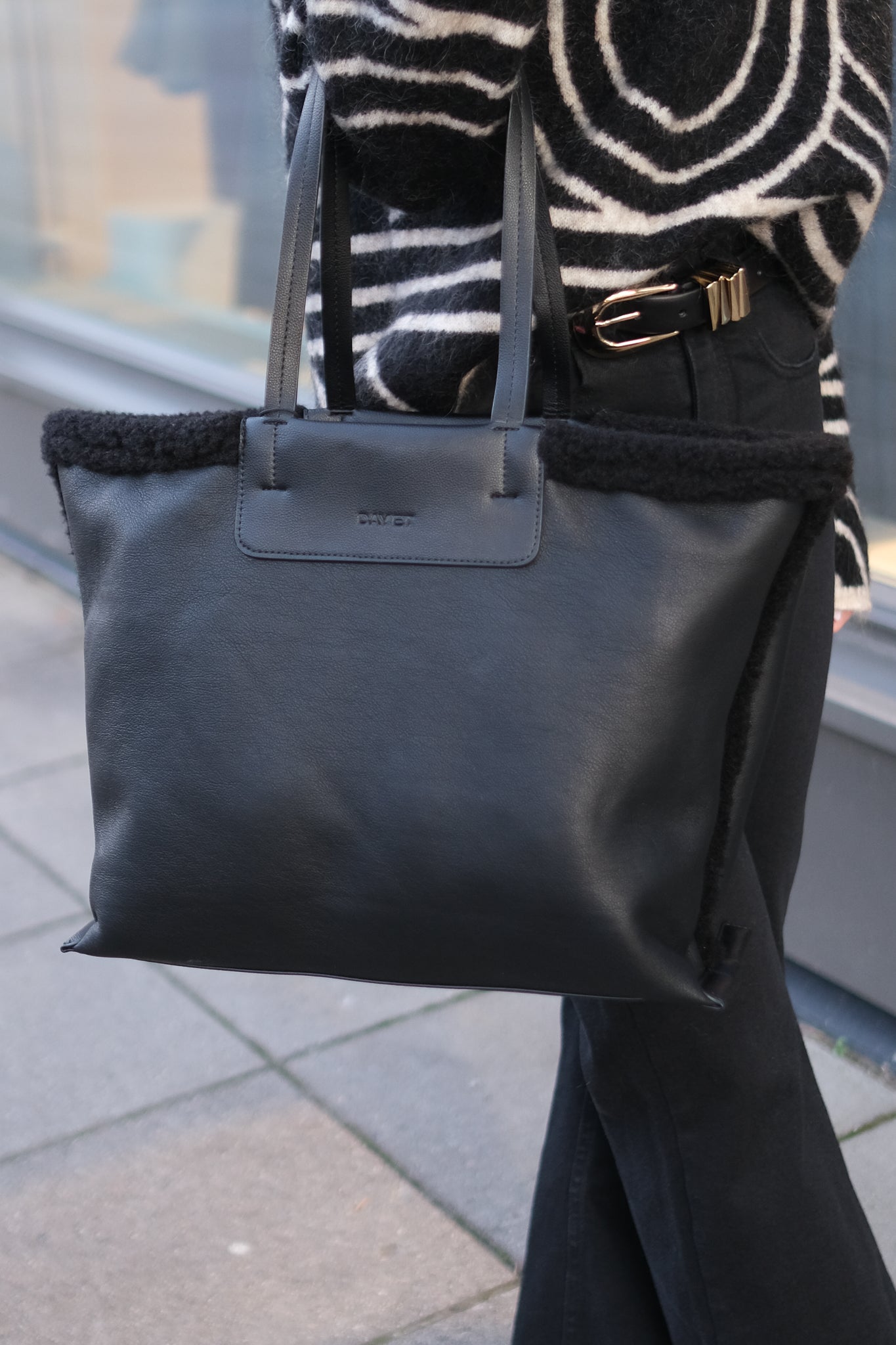 Faux Shearling Bag Black