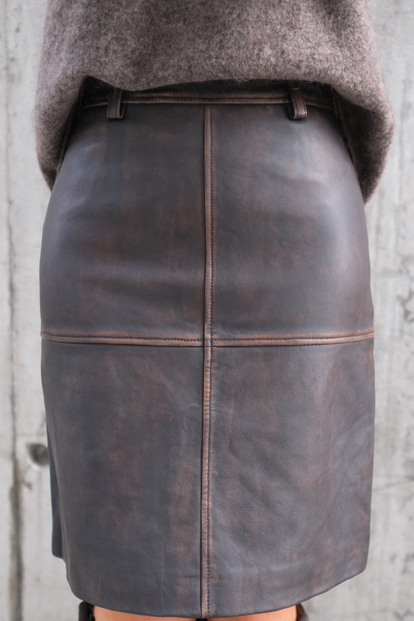 Clara Leather Skirt Brown